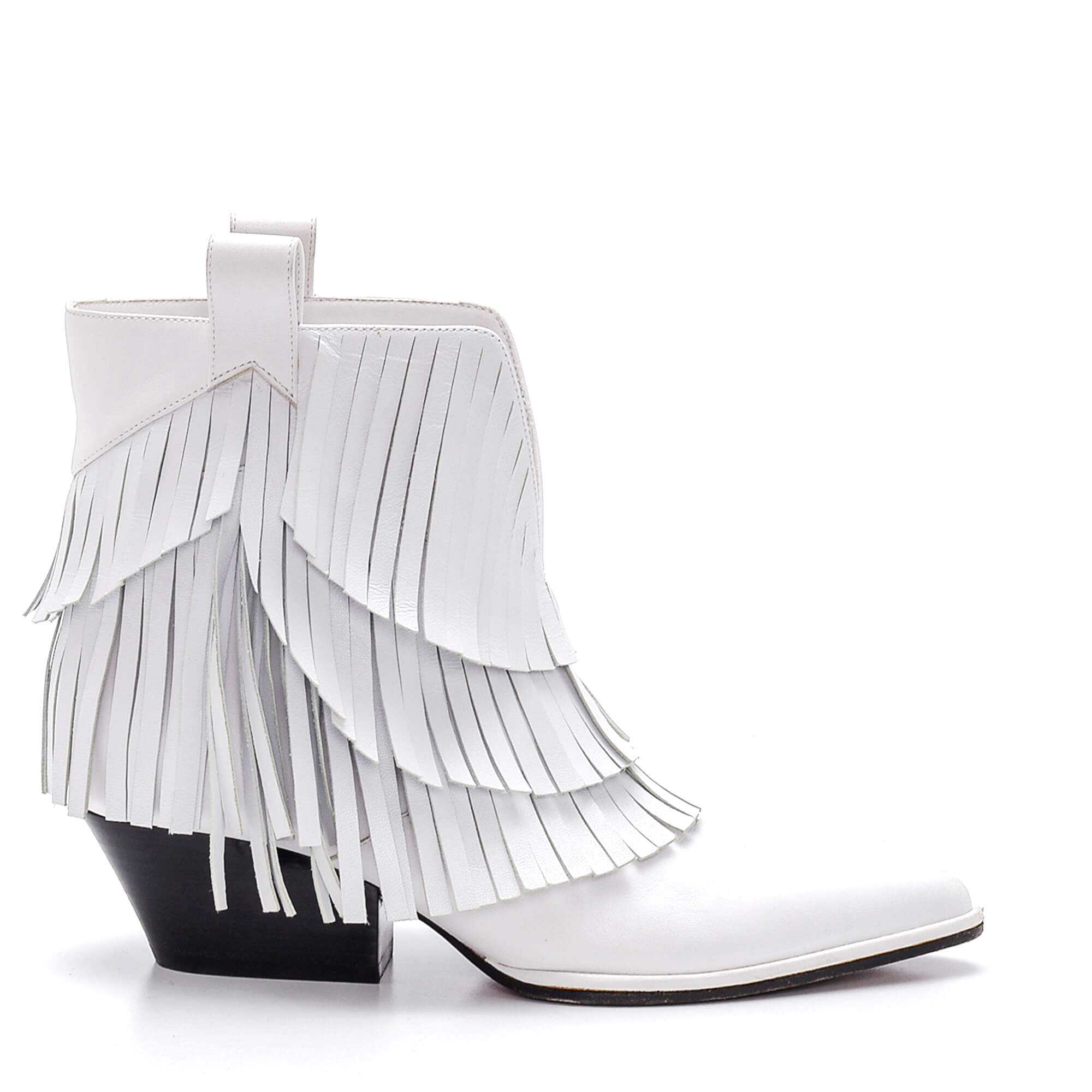 Sergio Rossi - White Leather Tassel Detail Booties